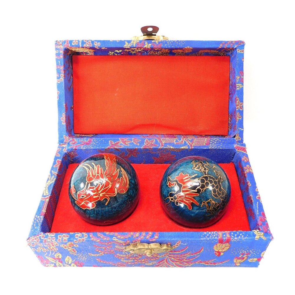 Vintage Chinese Baoding Balls Set Dragon Design Stress Relief, Meditation 1.5"